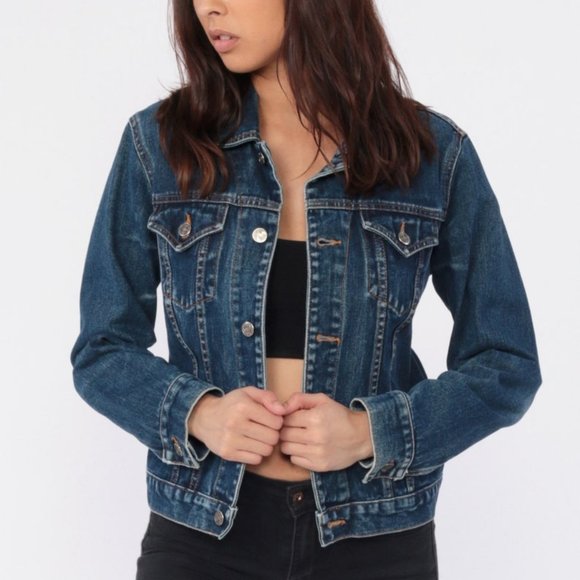 Jackets & Blazers - Denim Jean Cotton Long Sleeve 90's Grunge Jacket Top Vintage EUC Medium